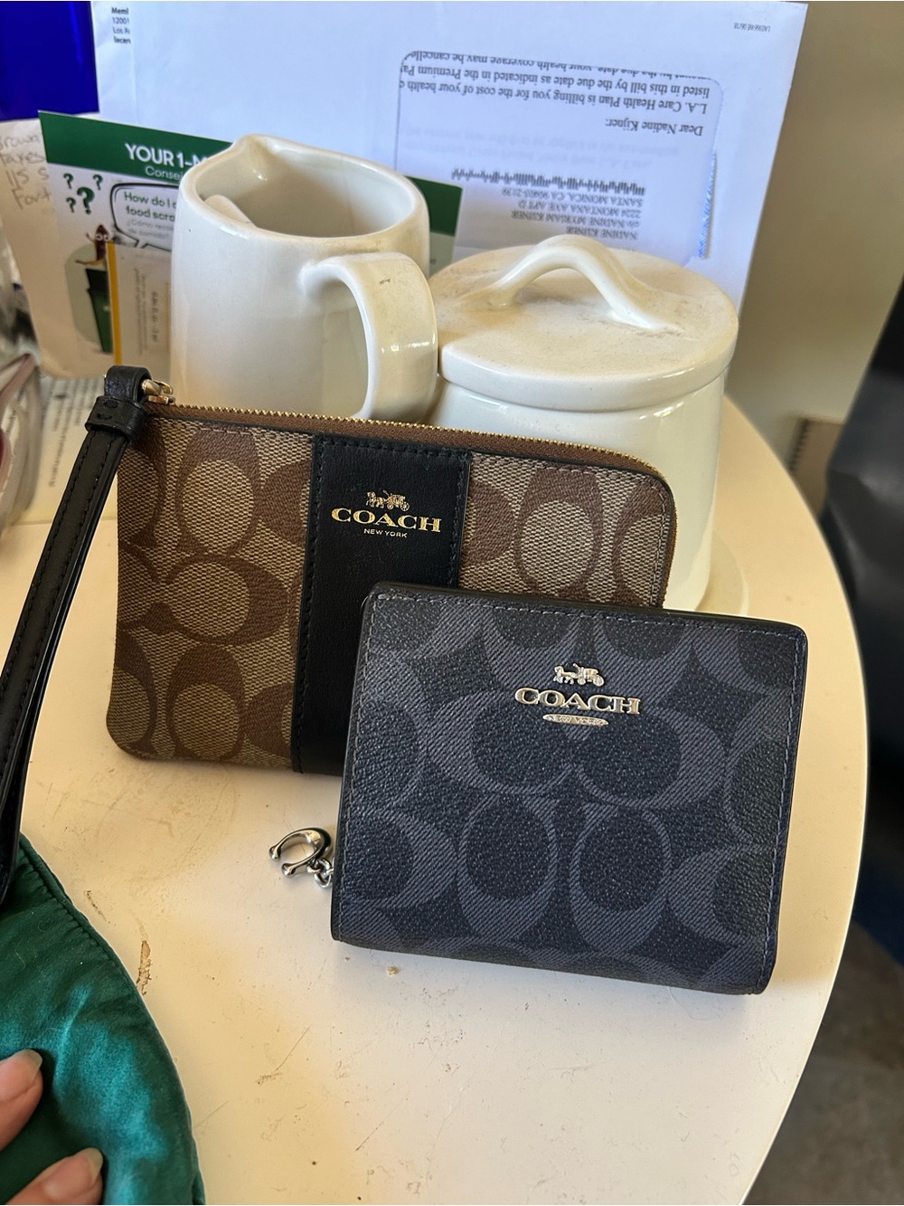 COACH Signature Canvas Zip Wristlet & Wallet in Denim blue Set - Brown & Black